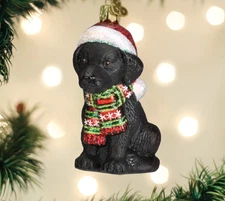 Old World Christmas Holiday Black Labrador Puppy Ornament #12638 w/ OWC Gift Box
