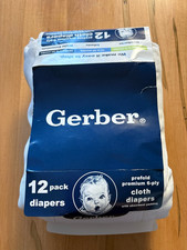 Lot of 5 Unused Gerber Prefold Premium 6-Ply White Cotton Cloth Diapers 14 x 20"