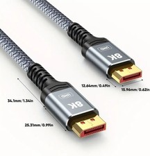 UHD 8K DisplayPort Cable 10FT 8K 60hz, 4K 144hz32.4Gbps, HDR, HBR3 DP to DP Cord
