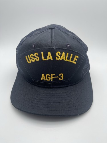 Vintage USS La Salle AGF-3 Truck Mesh SnapBack Hat Navy Blue