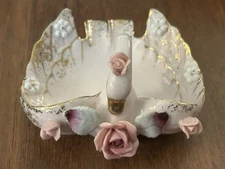 LEFTON CHINA 1950S HAND PAINTED ROSES PINK SWAN TRINKET DISH #139