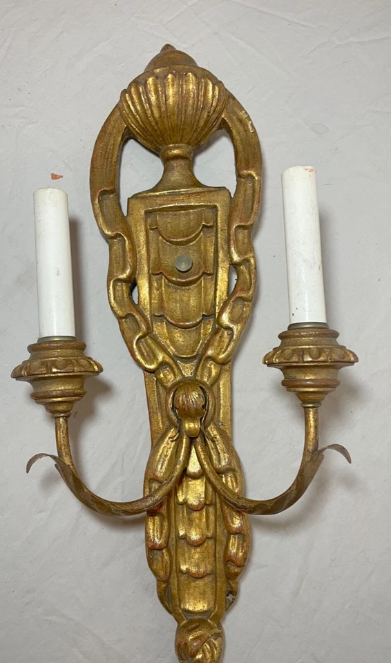 arandela de parede vintage ornamentada do século italiano esculpida à mão madeira dourada ferro - Imagem 3 de 4