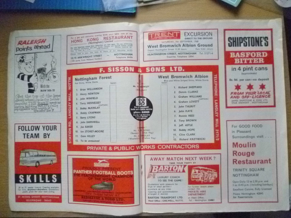 LEAGUE CUP 2nd RD PROGRAMME 1968/69- NOTTINGHAM v WEST BROMWICH ALBION - Image 2 of 2
