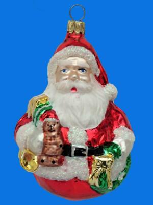 PLUMP SANTA CLAUS PRESENTS TEDDY BEAR GERMAN BLOWN GLASS CHRISTMAS TREE ORNAMENT