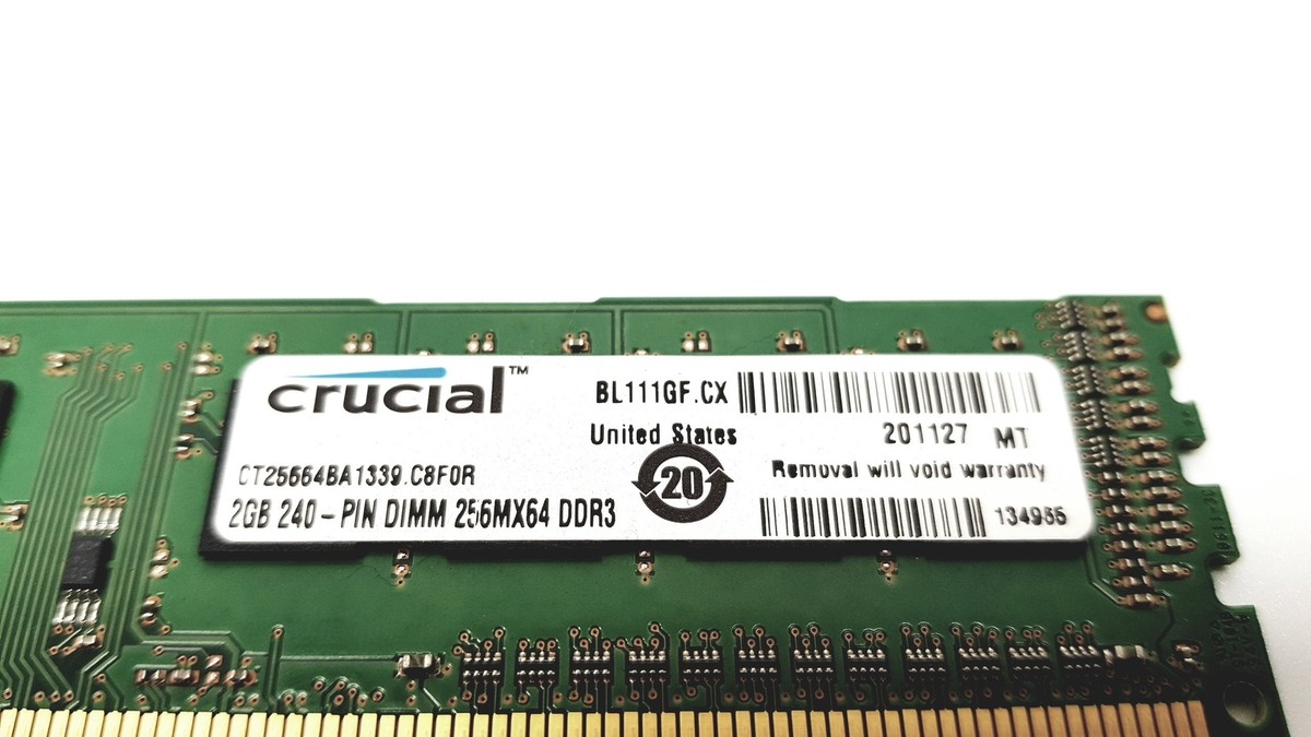 Crucial 2GB 240pin Dimm 256x64 DDR3 Desktop Memory