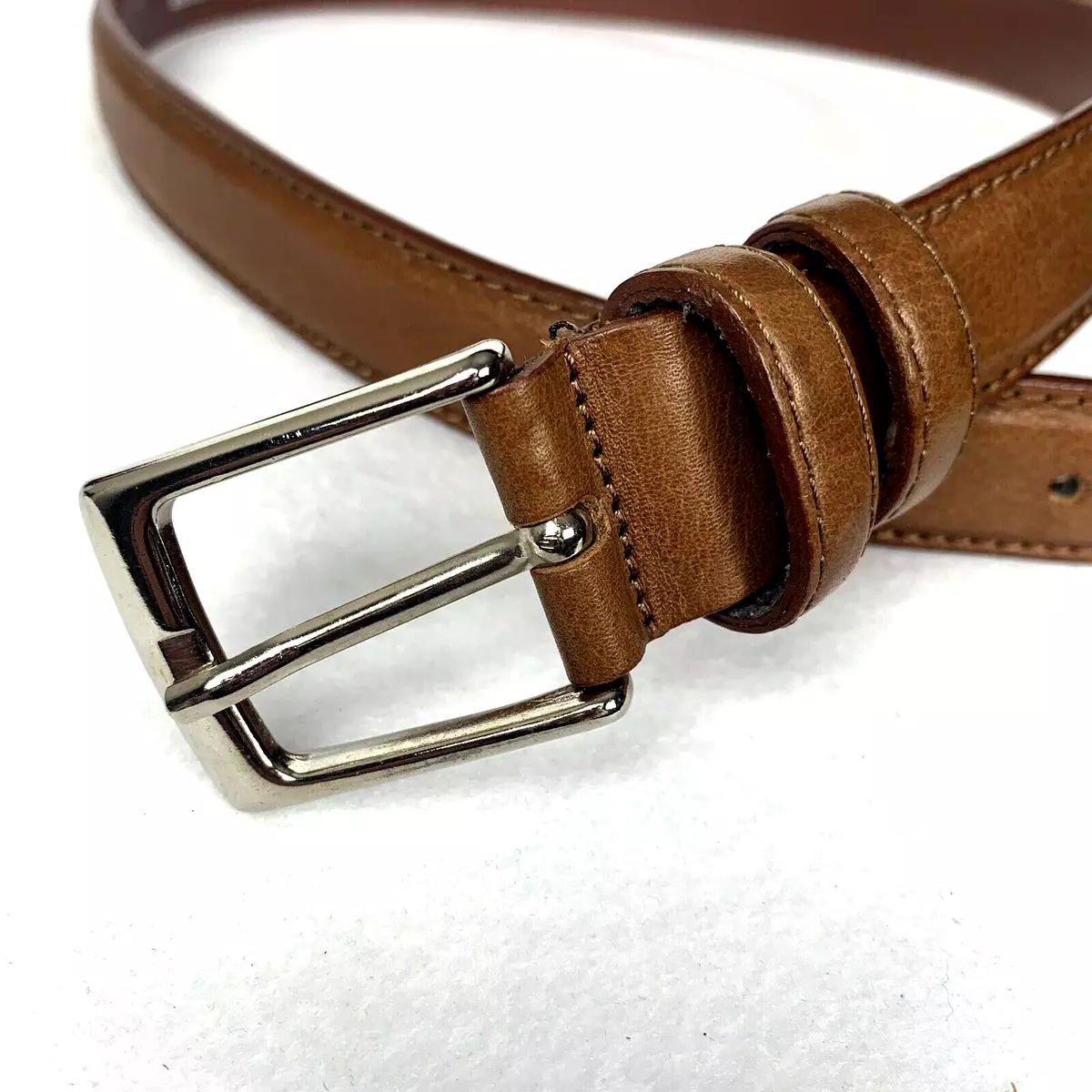 Vera Pelle Brown Leather Belt Italy Size 44 Silver Hardware 1” Wide