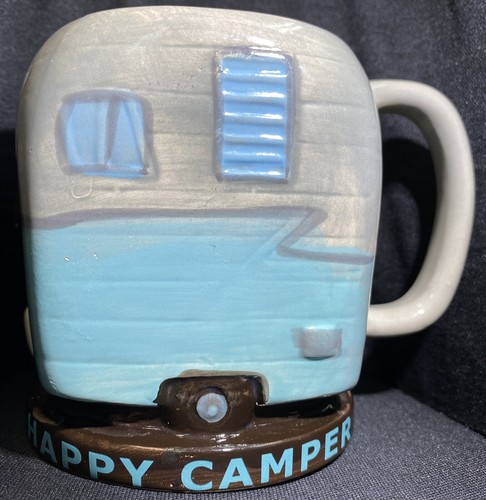 Happy Camper Coffee Mug Travel Trailer 16 oz. Ceramic Flamingo Hand Painted - Picture 3 of 10