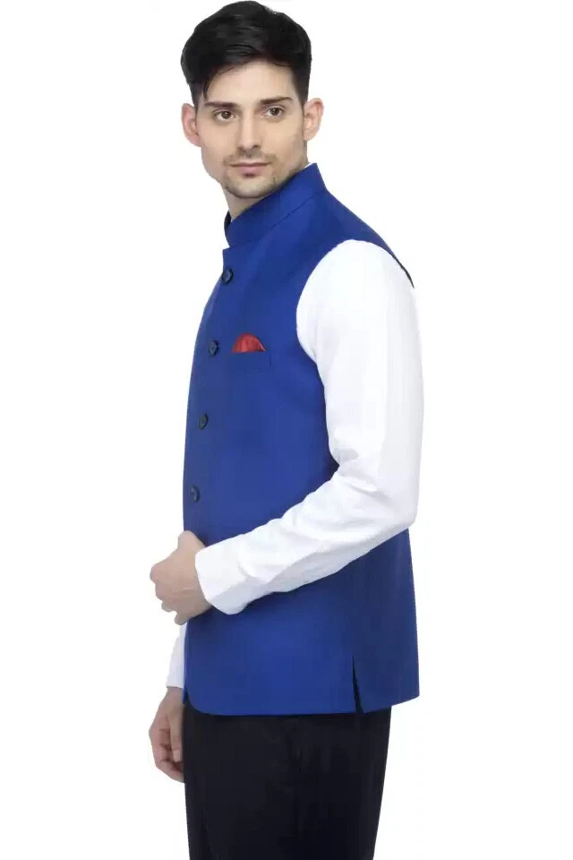 Mens mandarin neck Blue Wedding Casual Waistcoat Vest (Customizaion Available) - Image 3 of 4