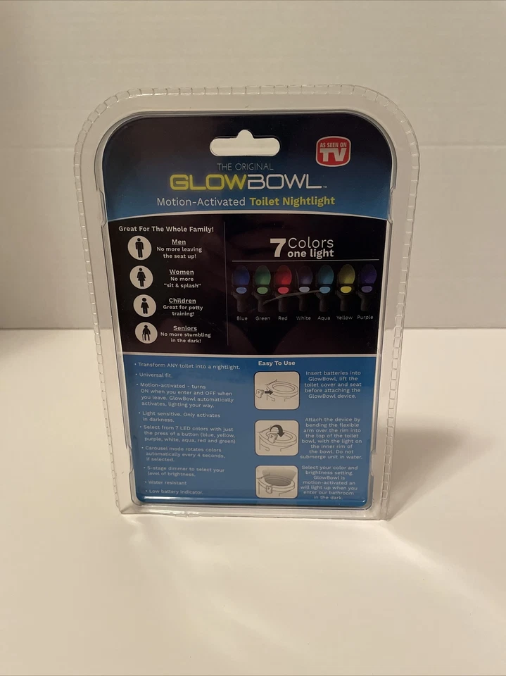 Illumibowl Glow Bowl Inodoro Activado por Movimiento Luz Nocturna 7 Colores Tren para Orinar NUEVO Foto 2 de 4