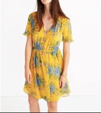 NWT! Madewell Chiffon Dress Size 2 Gold Floral E-8