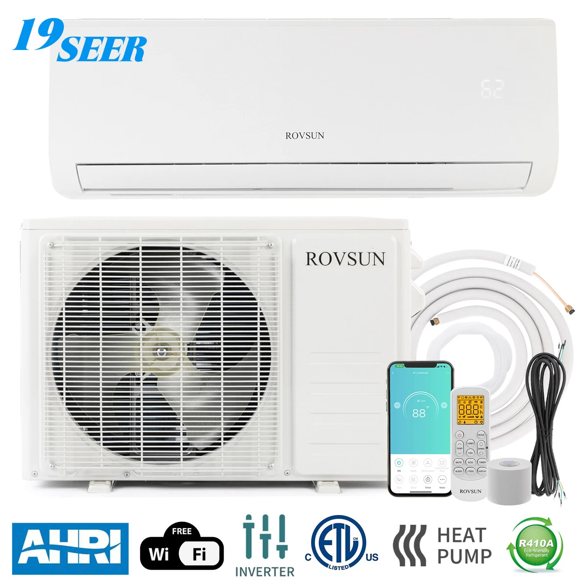 WIFI 9000 24000BTU Mini Split AC Heating System 19SEER Air Conditioner Inverter