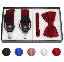 Berlioni Italy Formal Tuxedo Bow Tie Convertible Suspenders Hanky Gift Box Set