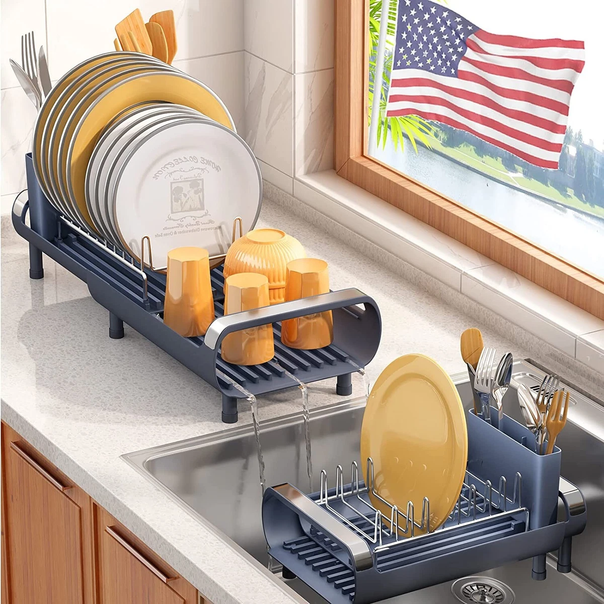 Dish Drying Rack,Kitchen Counter Expandable Dish Rack with