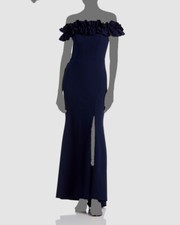 Aqua Women's Blue Ruffled Off The Shoulder Formal Dress Size 14