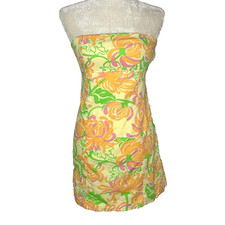 Vintage Y2K Lilly Pulitzer Strapless Dress Size 2 Yellow Floral Back Bow Boning