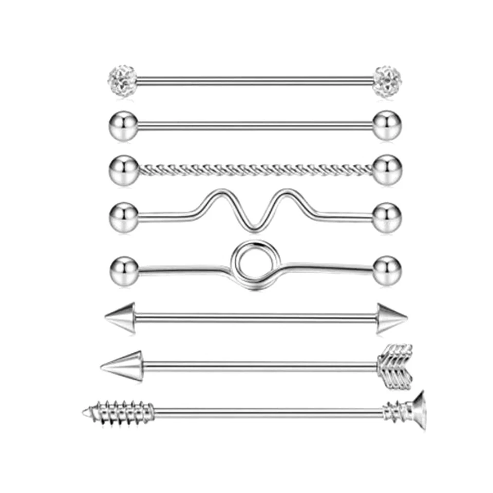 8pcs Set MULTI Shape Ear Industrial Piercing Scaffold Barbell Cartilage Earrings — 第 2/4 张图片