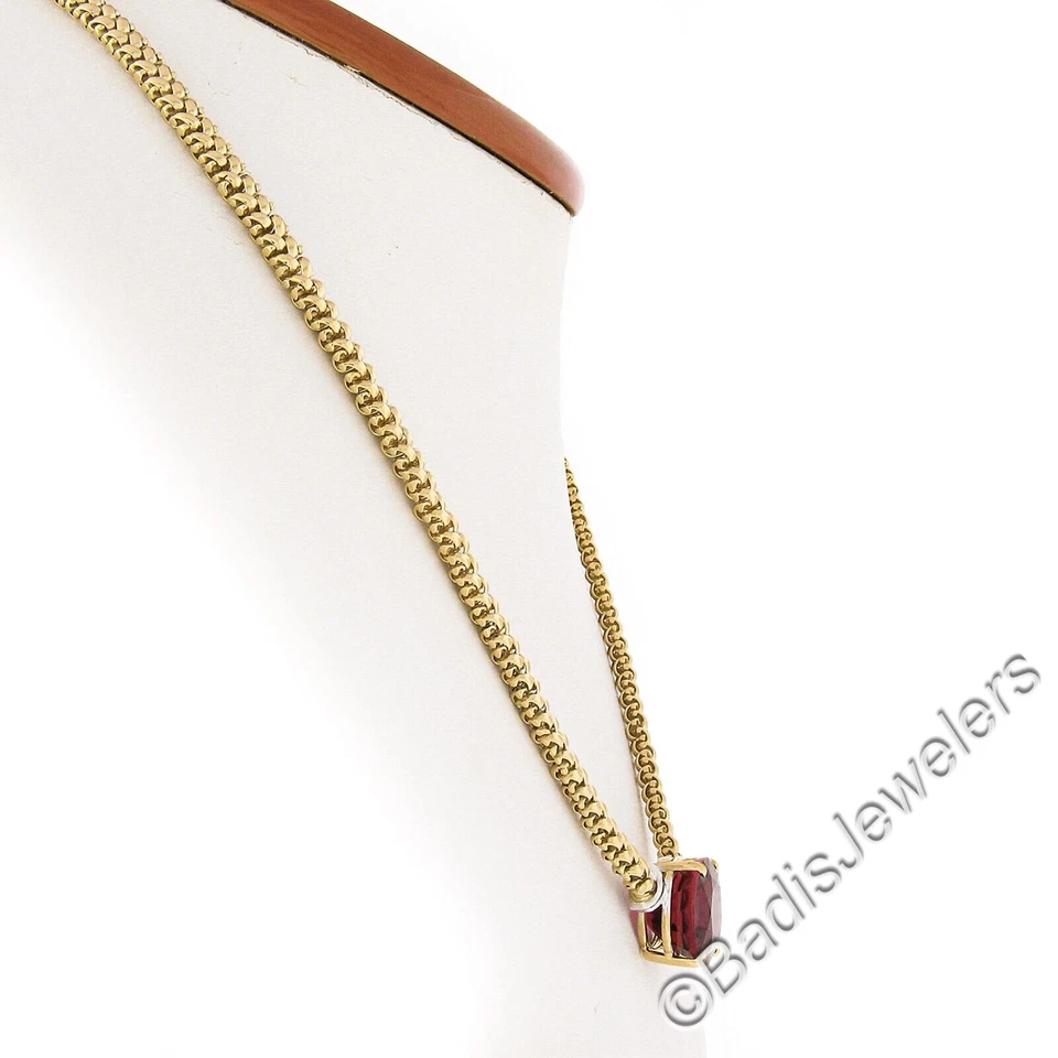 18K Two Tone Gold 12.82ct GIA Large Oval Red Rubellite Tourmaline 16" Necklace - Image 2 of 4
