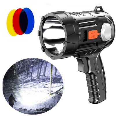 USB Solar Handheld Rechargeable LED Spotlight Flashlight Searchlight Waterproof