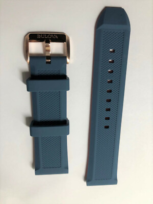 Original Bulova 98A227 / 24mm Blue Rubber Watch Band Strap with Rose-Gold Buckle