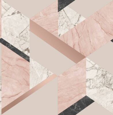 Edles Dekor Rosa Metallic Rosegold Marmor Optik Geometrische Tapete Luxus