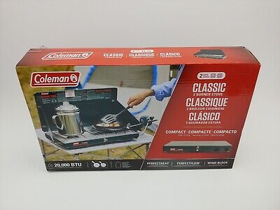 Coleman Two Burner Classic Propane Camp Stove Camping 20,000 Coleman Two Burner Classic Propane Camp Stove Camping 20,000