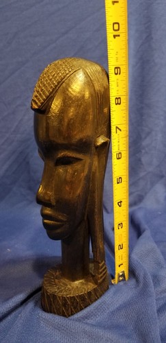 Ebony Bust Woman 9.5” Hand Carved in Kenya Heavy Wood Sculpture Vintage - Picture 9 of 9