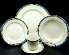 MIKASA JAPAN FINE BONE CHINA "FLORISSE" TURQUOISE 5 PIECE PLACE SETTING ~ L2840