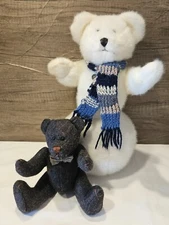 BOYDS Snowbear 13" Plush White Blue/Gray Scarf + 8" Gray Flannel Bear Ornament