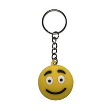 Happy Slightly Smiling Grinning Smiley Face Emoji Rubber Silicone Keychain