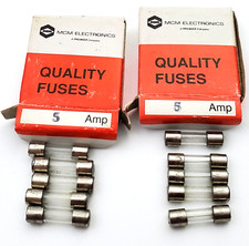 Lot of 10 Vintage MCM Quality Glass Fuses 5 Amp 250V Fast Acting 5 x 20 mm