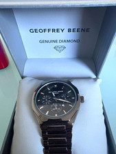 Geoffrey Beene Genuine Diamond Herren Quarz Uhr schwarz Metallband Datum …