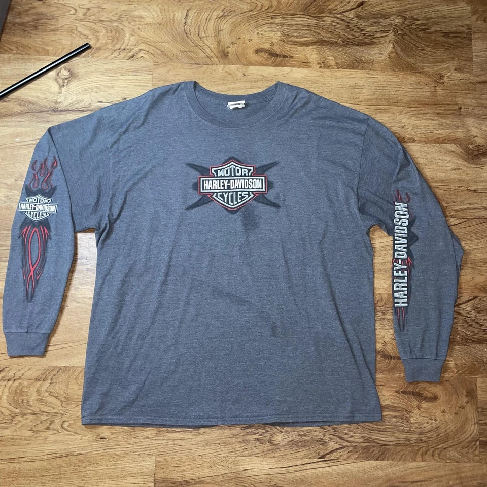 Рубашка мужская Harley Davidson 2XL с длинным рукавом Flames мотоцикл Panama City Beach - Изображение 2 из 4