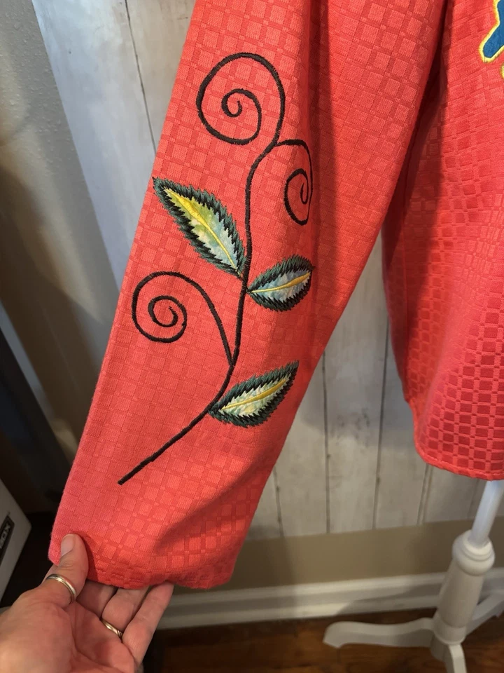 Vtg Alex Kim Coral Jacket SZ XL Floral Embroidery Artsy Funky Phoebe Buffay - Image 4 of 4