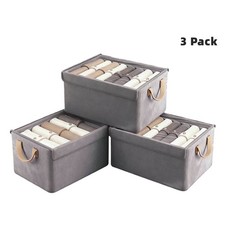 3 Pack Fabric Storage Bins with Lids, Cube Storage Organizer with Metal Frame ,C