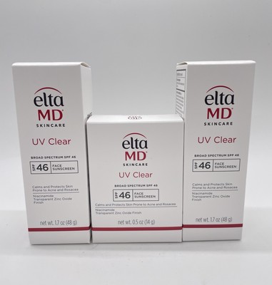 2x Elta MD UV Clear Broad-spectrum Facial Sunscreen SPF 46 1.7oz + Travel 0.5oz