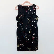 VTG 90s Teddi Women's Dress Size 8 Black Floral Sheath Cottage Romantic Retro