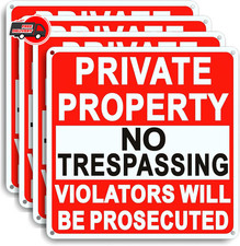 4 Pack Large No Trespassing Signs Private Property, 9.5 Inch X 9.5 Inch Private