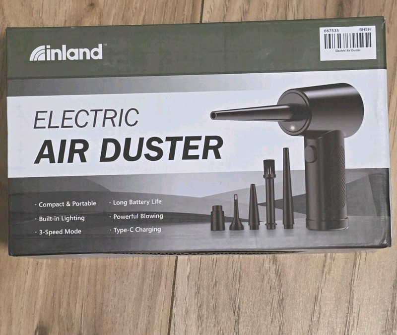 Inland Electric Air Duster Rechargeable USB-C Type-C 3-Speed w/ Nozzles