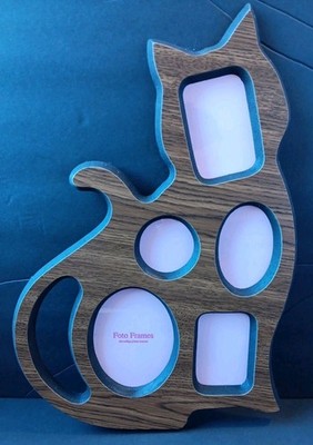 Vintage Large Cat Shaped Collage Photo Frame by Foto Frames, USA, Wood Grain