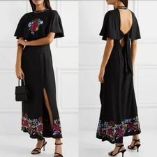 Rixo | Iona Black Floral Embroidered Cape Effect Maxi Dress