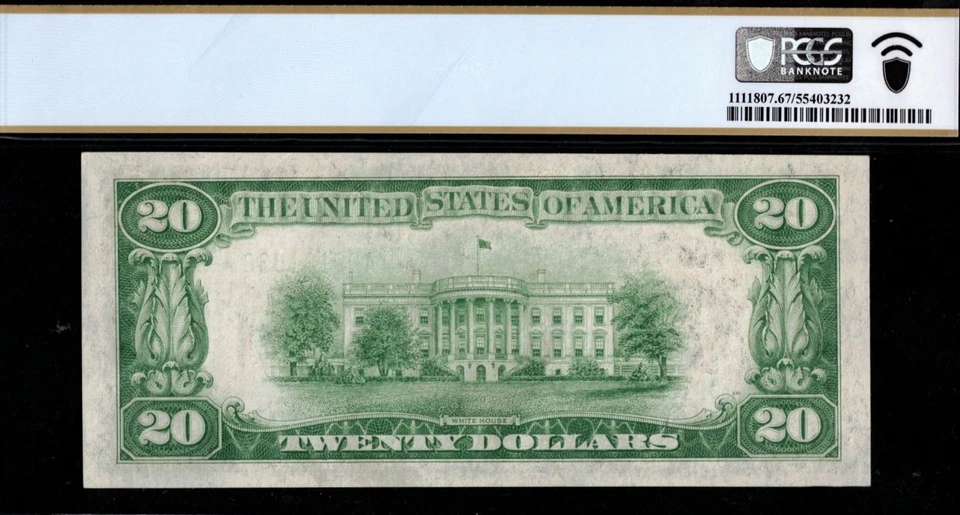 1934 $20 FRN A09181038A P.C.G.S #67PPQ TOP POP - Image 2 of 3