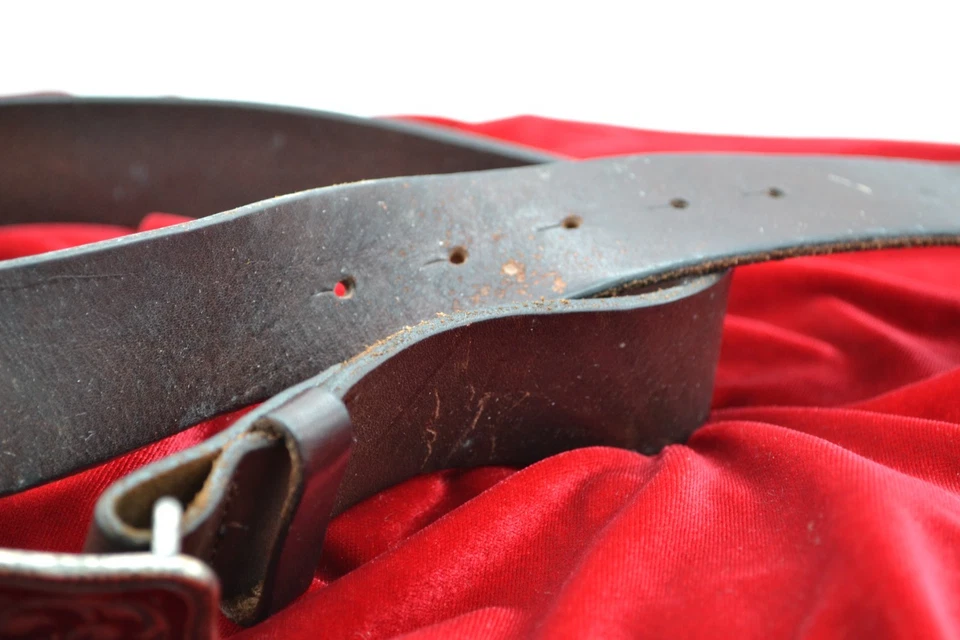 Cinturón Vintage GAP Hecho en Italia Cuero Marrón Floral Esmalte Hebilla Mujer Mediano Foto 4 de 4