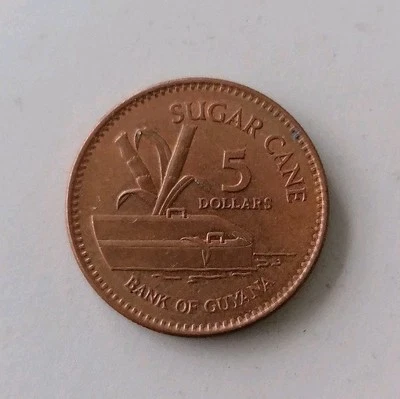 Guyana - 5 Dollars Coin 1996 - Sugar Cane - Very Good Condition - Image 1 of 2