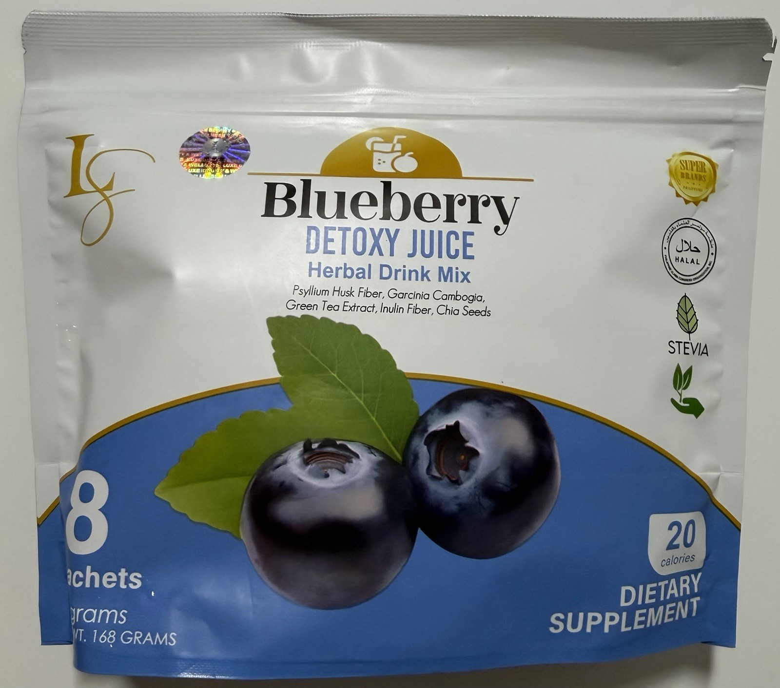 Luxe Slim Blueberry Detox Herbal Drink Mix 8 Sachets 168g Halal Stevia