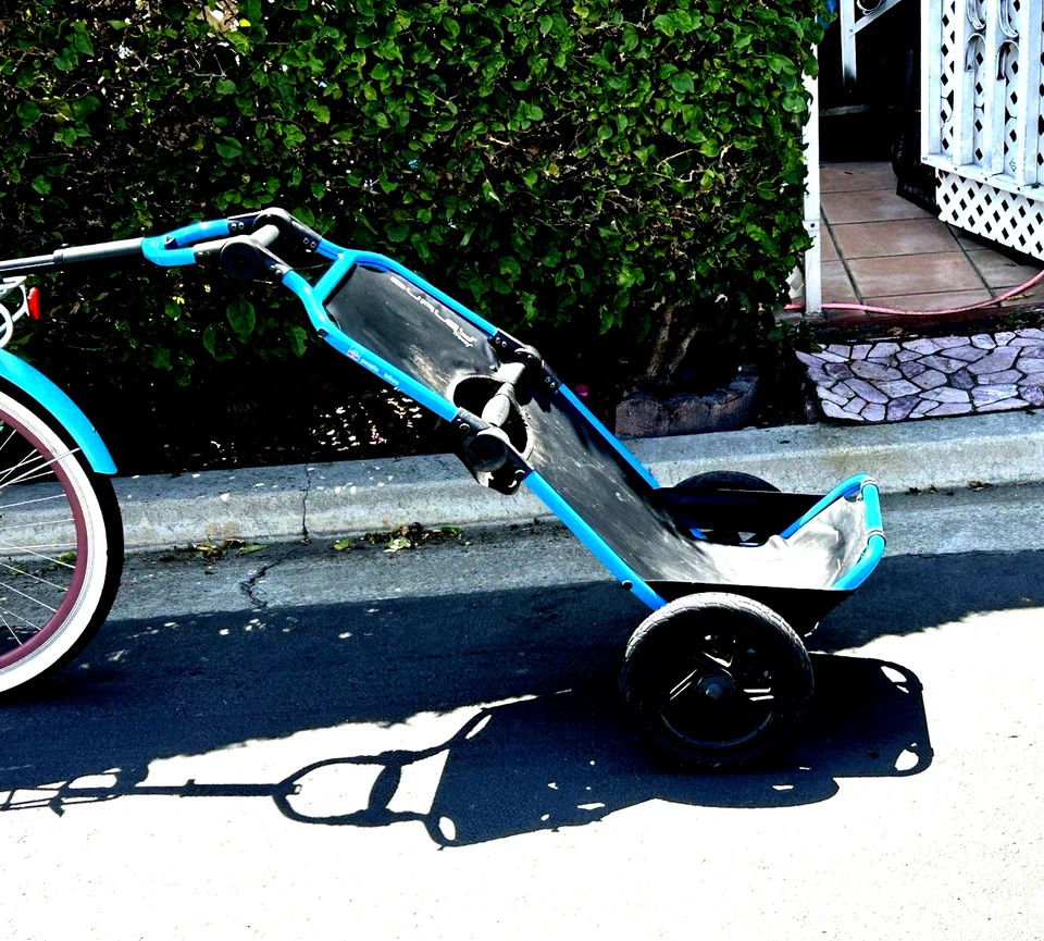 Remolque de carga convertible Burley Travoy raro turquesa para bicicletas + bolsa - necesita enganche Foto 3 de 4