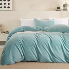 JELLYMONI Light Blue Velvet Duvet Cover King Size - 3 Piece Ultra Soft Plush ...