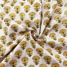 Cotton Fabric India Hand Block Print Floral Fabric Ideal for Dress Making, Cra