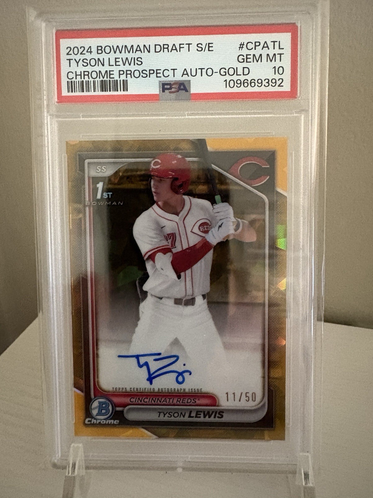 2024 Bowman Draft Sapphire Tyson Lewis Gold Auto /50 PSA 10