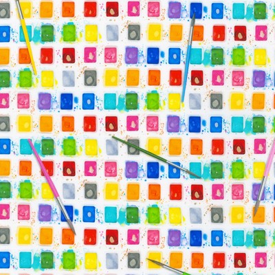Novelty Fabric | Artist's Desk Paintbrush & Paint White | Robert Kaufman YARD