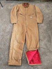 Carhartt Vtg 90s Quilt Lined Duck Canvas Coveralls Mens Sz 50R Corduroy Collar